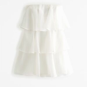 Organza White Tiered Strapless Mini Dress